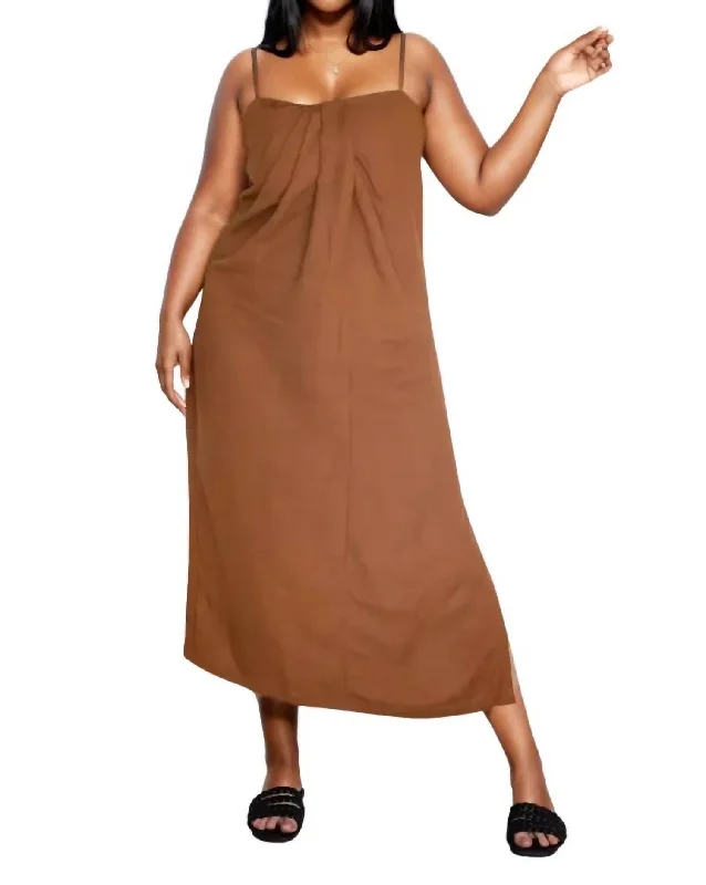 Lia Pleated Linen Dress In Copper