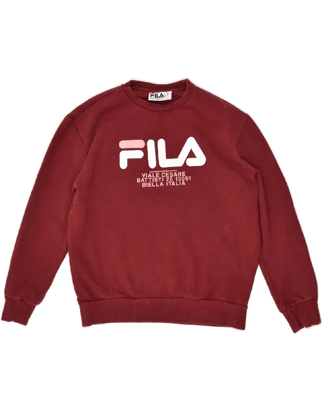 FILA Womens Graphic Sweatshirt Jumper UK 10 Small Burgundy Cotton