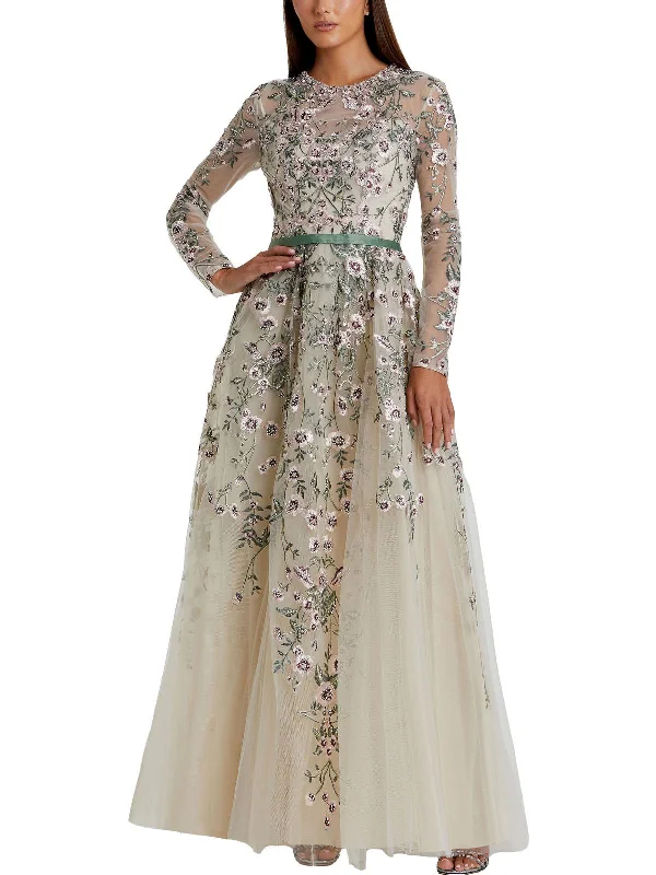 Womens Floral Embellished Evening Dress