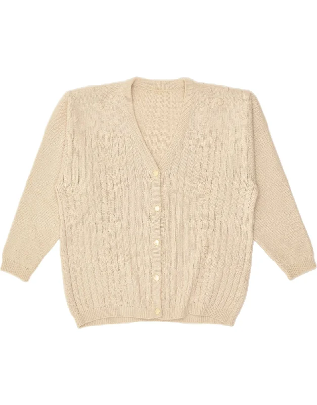 VINTAGE Womens Loose Fit Cardigan Sweater UK 14 Medium Beige Wool