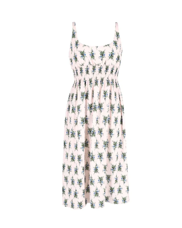 Emilia Wickstead Giovanna Shirred Midi Dress In Floral Print Polyester