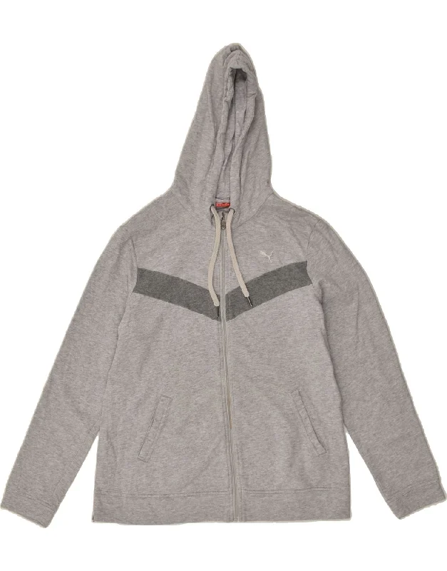 PUMA Womens Zip Hoodie Sweater UK 16 Large  Grey Cotton