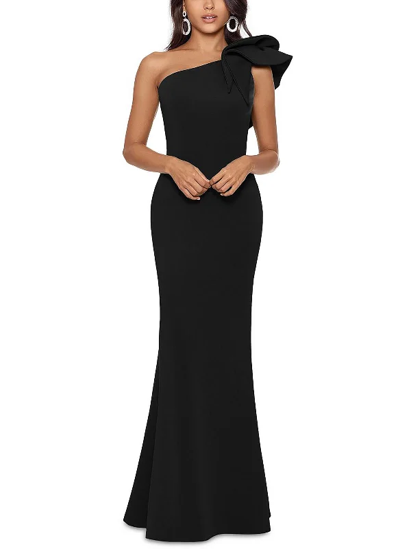 Womens Ruffled One Shoulder Evening Dress