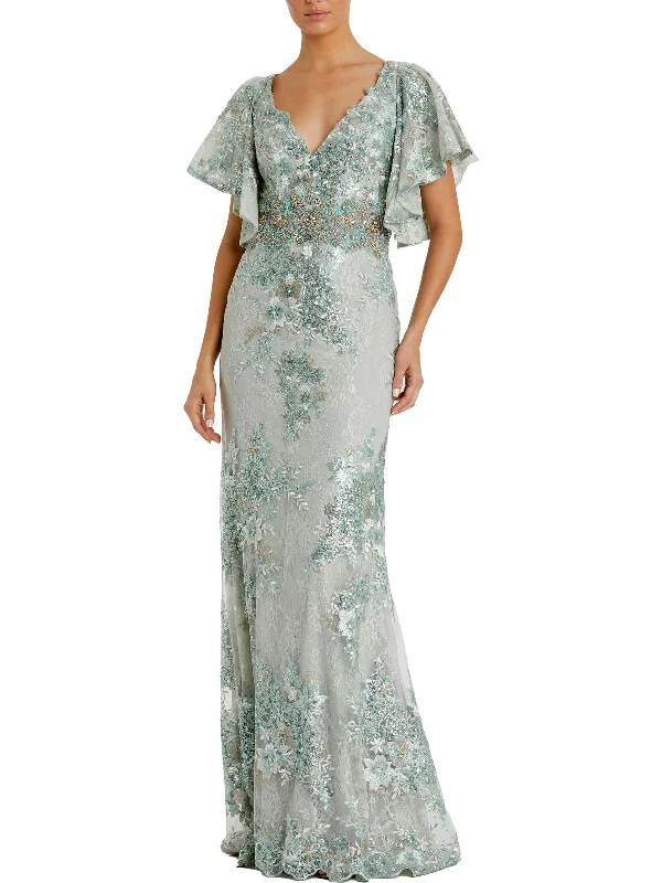 Womens Lace Sequined Evening Dress