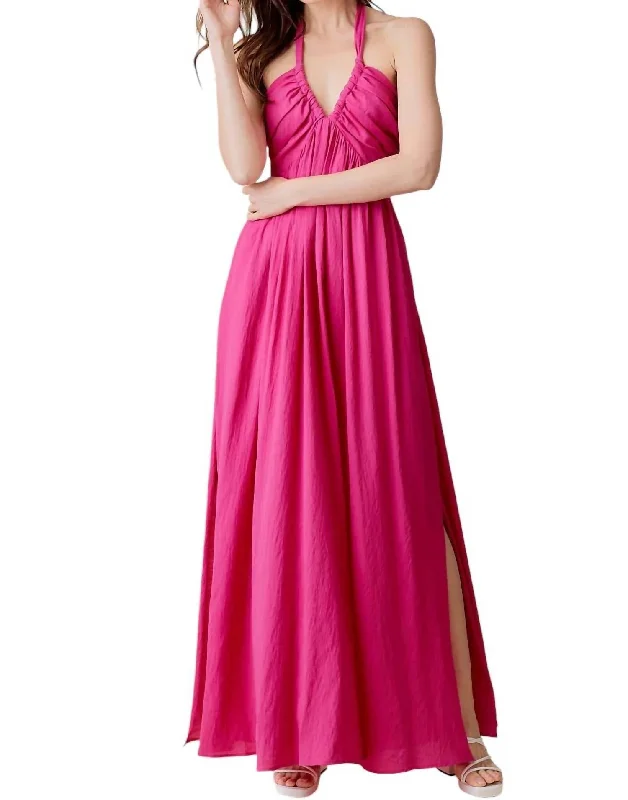 V Neck Halster Maxi Dress In Rose