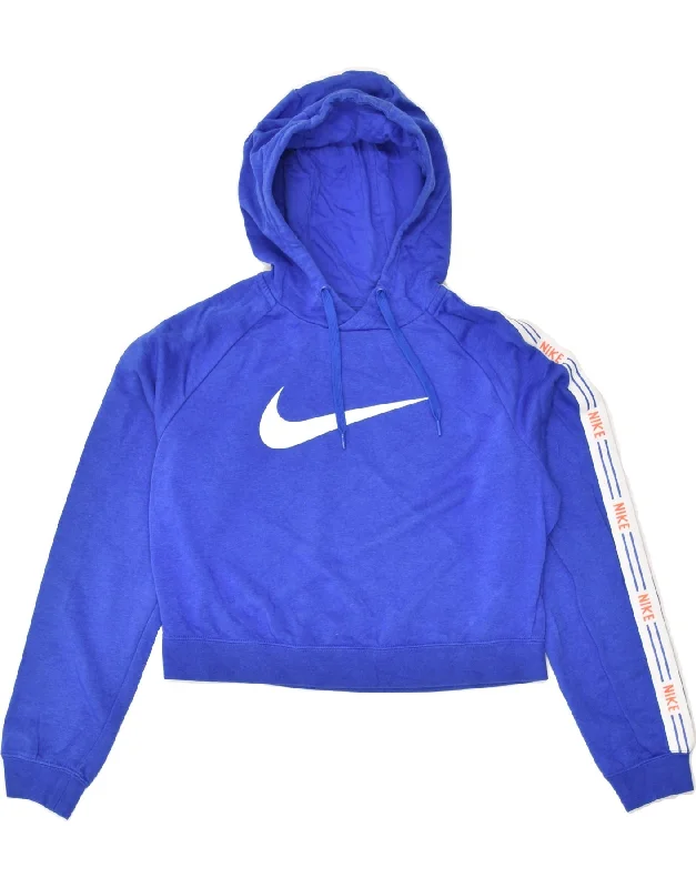 NIKE Womens Oversized Crop Hoodie Jumper UK 10 Small Blue Cotton