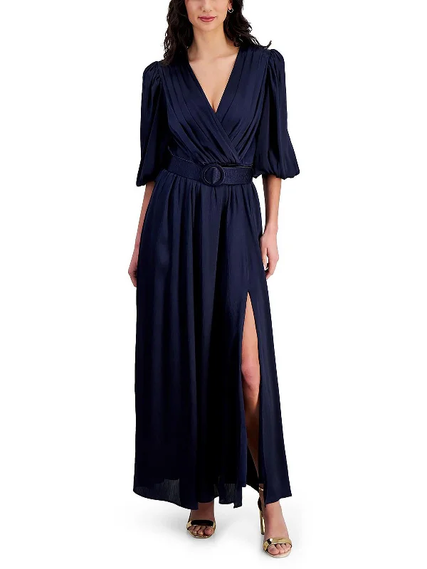 Womens Satin 3/4 Sleeves Evening Dress