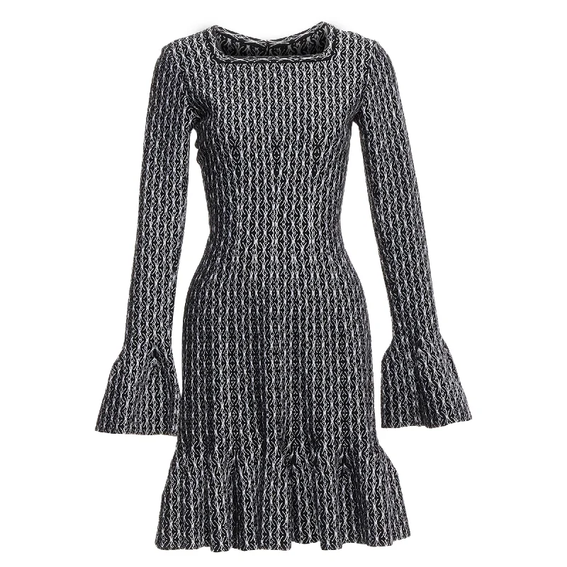 Alaia wool jacquard square neck cocktail dress