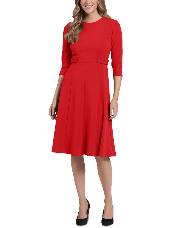 Petites Womens Crepe 3/4 Sleeves Fit & Flare Dress