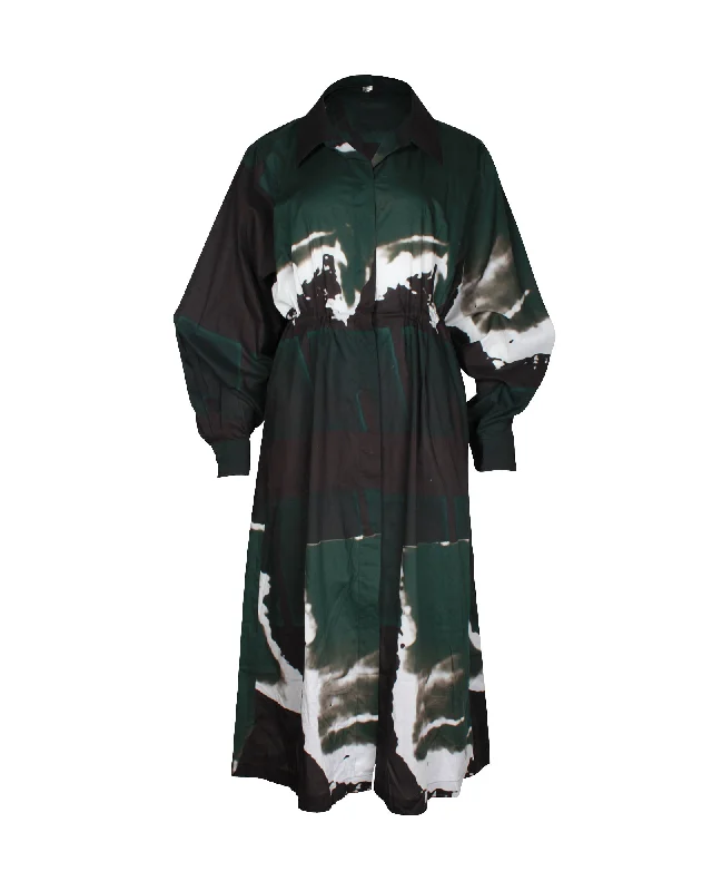 Dries Van Noten Printed Midi Shirt Dress in Multicolor Cotton