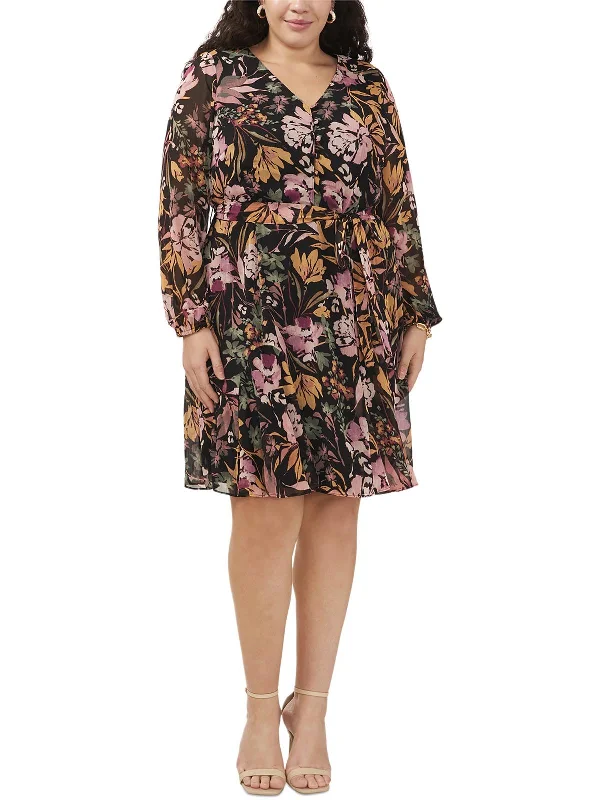 Plus Womens Floral Print Above Knee Shift Dress