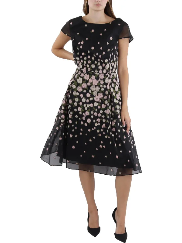 Womens Organza Floral Fit & Flare Dress