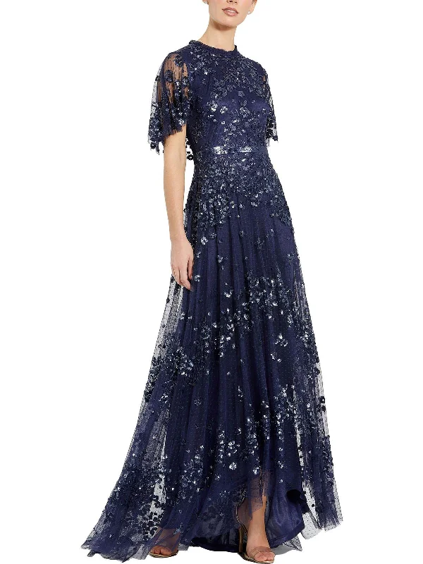 Plus Womens Sequined Formal Evening Dress