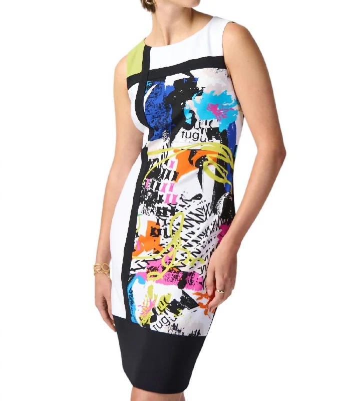 Mid-Length Sheath Dress In Vanilla/multi