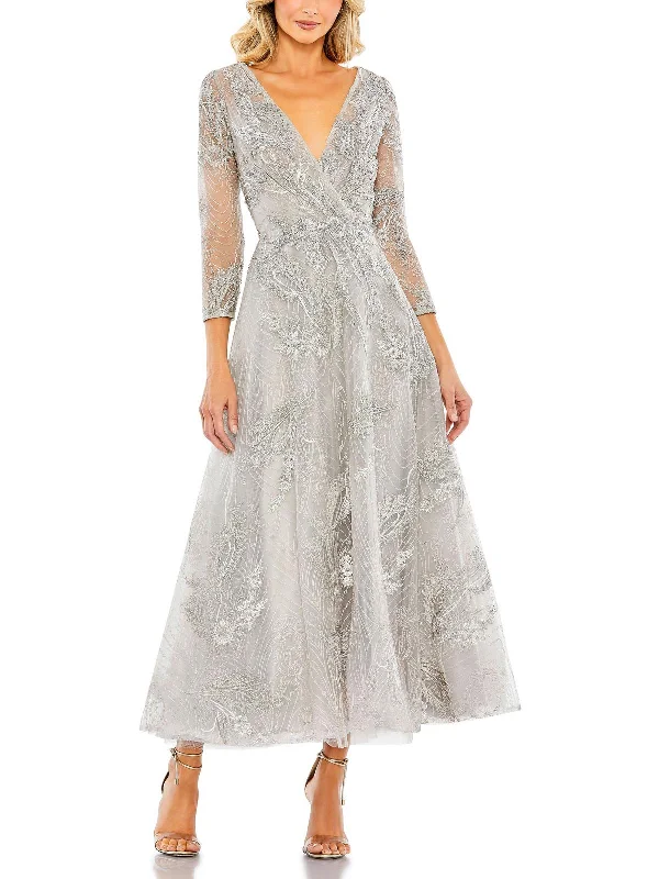 Womens Metallic Embellished Evening Dress