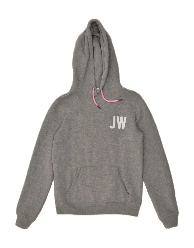 JACK WILLS Womens Graphic Hoodie Jumper UK 10 Small  Grey Cotton