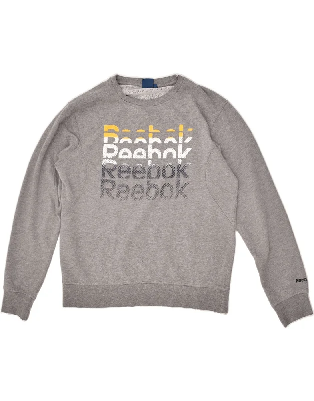 REEBOK Womens Graphic Sweatshirt Jumper UK 10 Small Grey Cotton