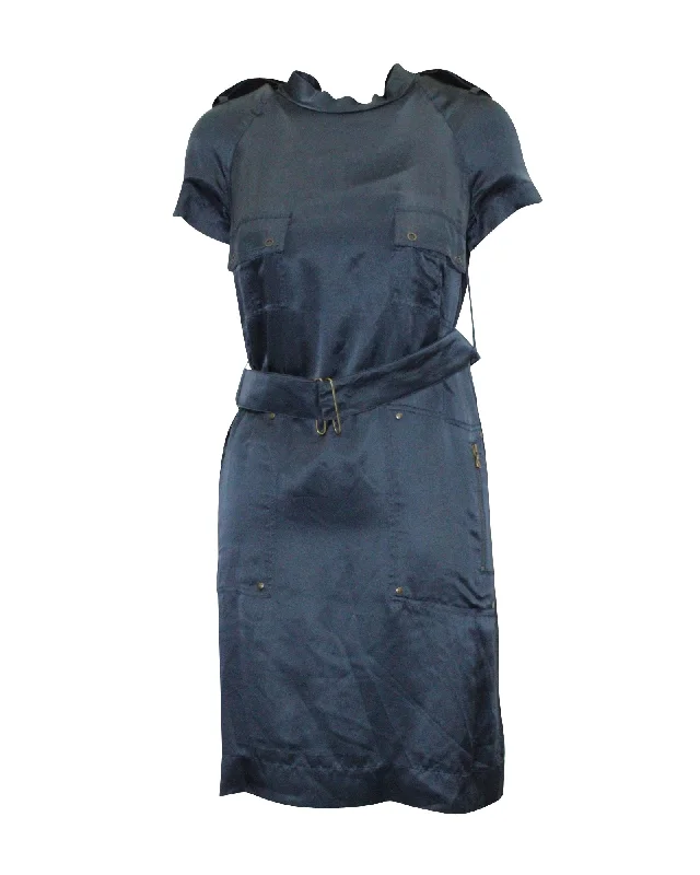 Lanvin Belted Sheath Dress in Blue Silk