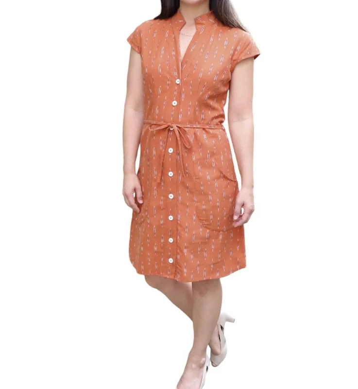 Autumn Glaze Button Up Dress In Burnt Orange