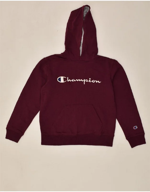 CHAMPION Womens Hoodie Jumper UK 14 Medium Burgundy Cotton