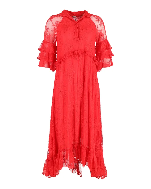 Dodo Bar Or Rossano Ruffled Dress in Red Silk