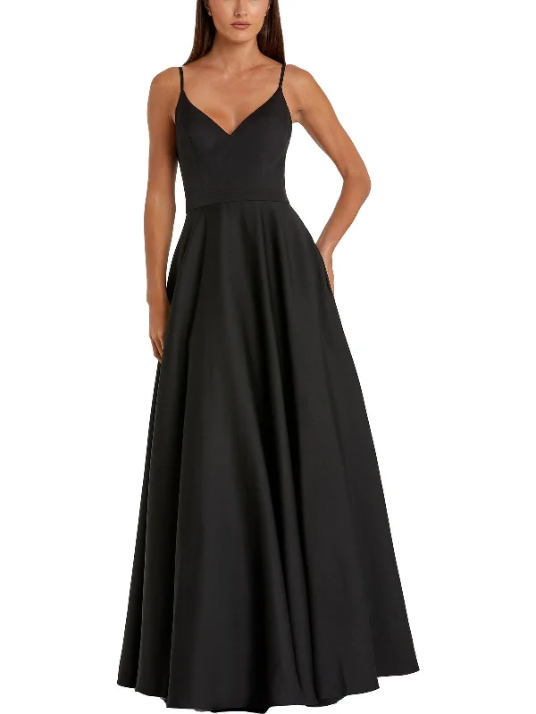 Womens Belted V-Neck Evening Dress