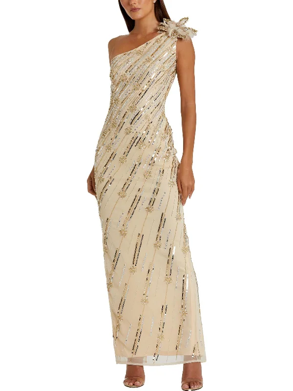 Womens Embellished Feathers Evening Dress