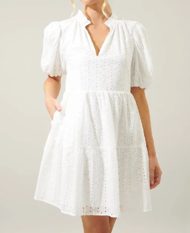 Jacey Babydoll Eyelet Mini Dress In White