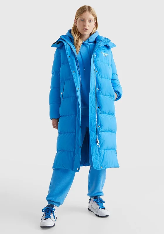 Tommy Jeans Womens Long Puffer Coat, Deep Sky Blue