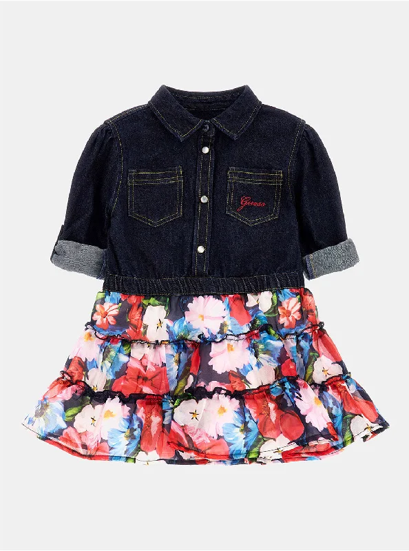 Blue Denim Flower Print Dress (2-7)