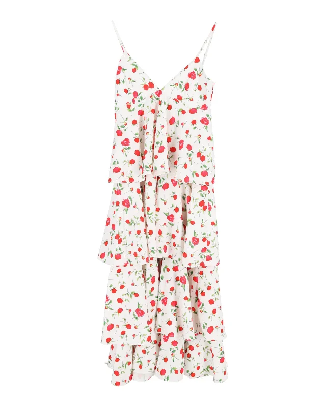 Dodo Bar Or Floral Print Tiered Dress in White Silk