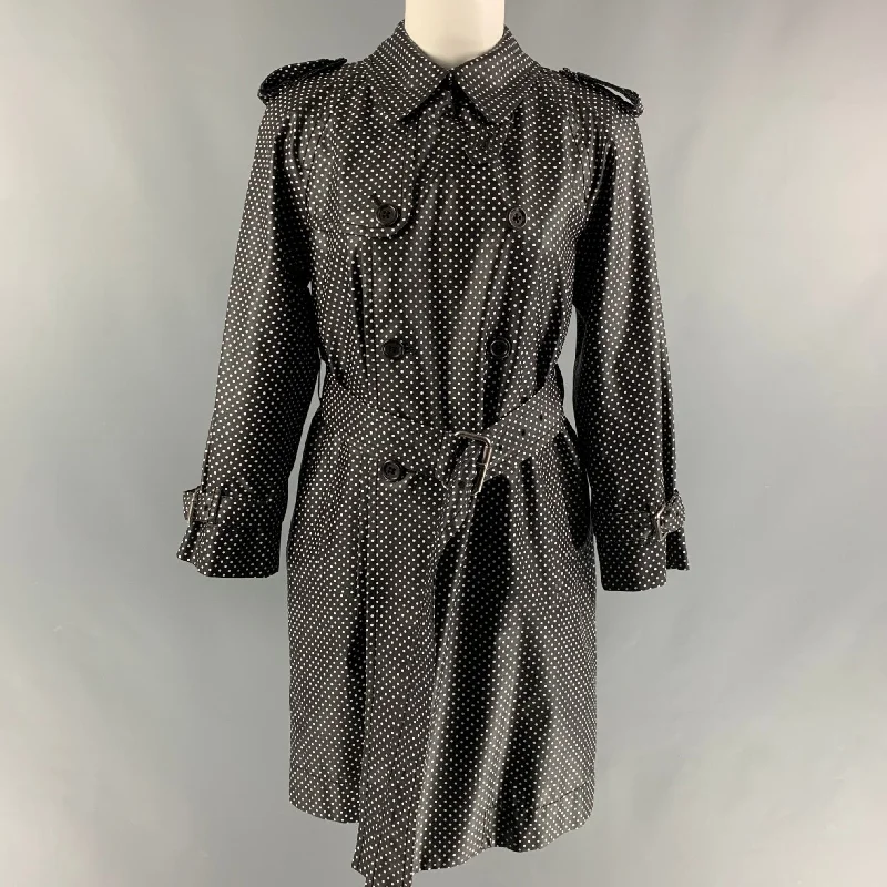 MARC JACOBS Size 4 Black & White Silk Blend Polka Dot Belted Trench Coat