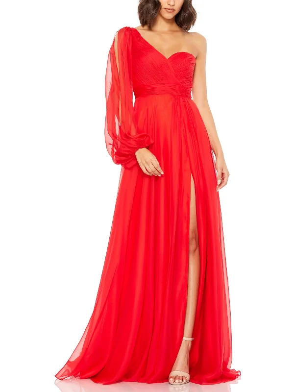 Womens Chiffon One Shoulder Evening Dress