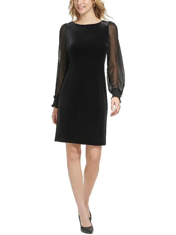 Womens Velvet Sheer Seeve Cocktail And Party Dress