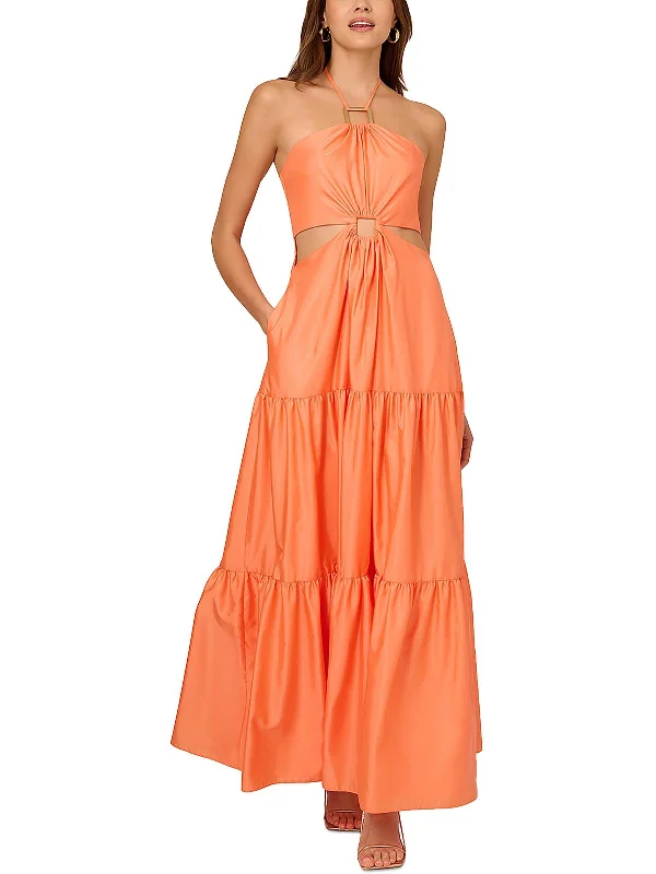 Womens Taffeta Halter Evening Dress