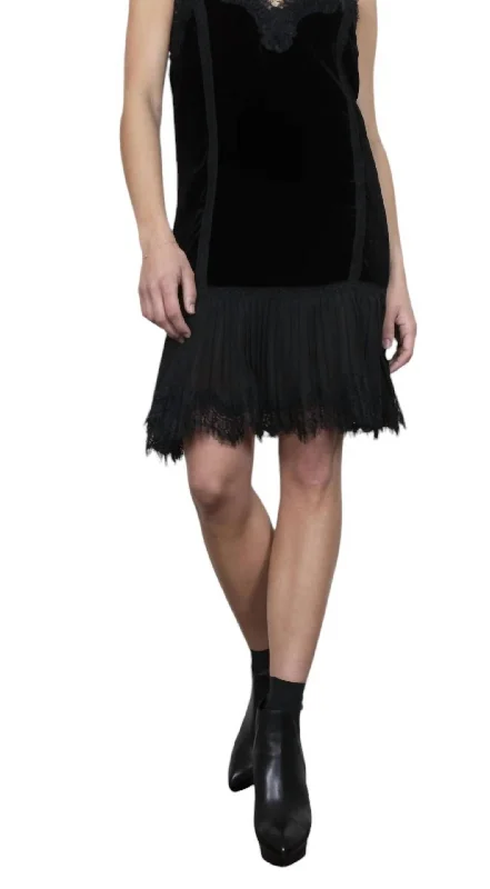 Willa Velvet Pleated Panel Dress In Black