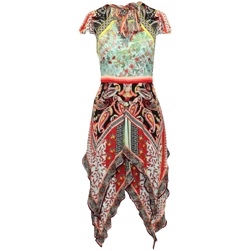 Alice + Olivia Tamara Floral and Paisley Tiered Handkerchief Sheath Dress in Multicolor Viscose