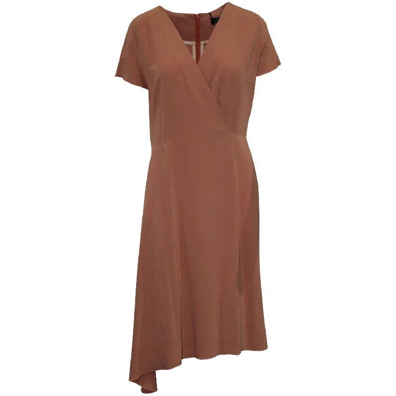 Joseph  V-Neck Midi Dress in Dark Pink Acetate