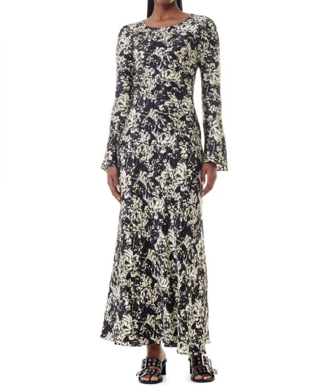 Printed Maxi Satin Dress In Flan