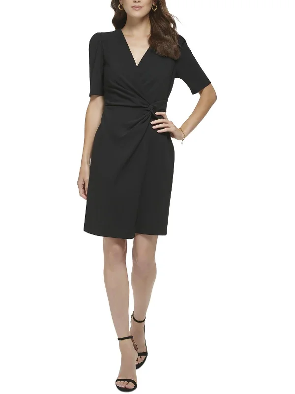 Petites Womens V-Neck Work day wear Sheath Dress