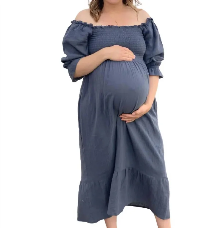 Smocked Maternity Dress In Indigo