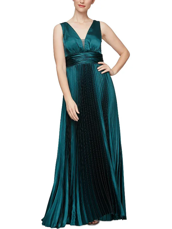 Womens Satin Shutter Pleat Evening Dress