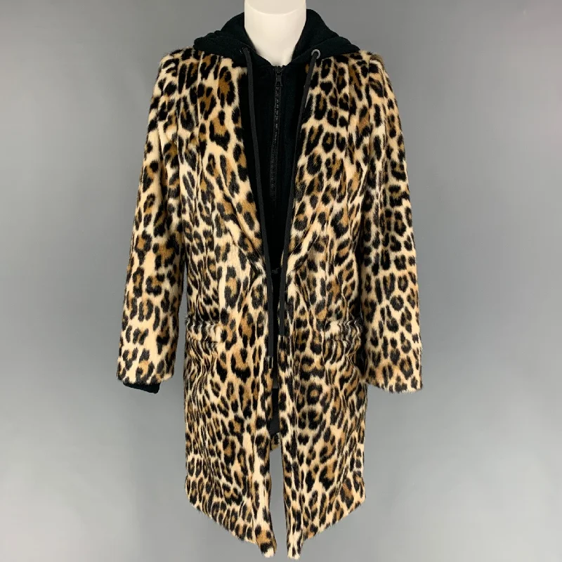 ALICE + OLIVIA Size XS Black Beige Animal Print Acrylic Cotton Hooded Coat