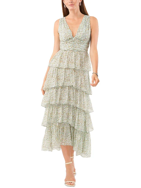 Womens Floral Ruffled Maxi Dress