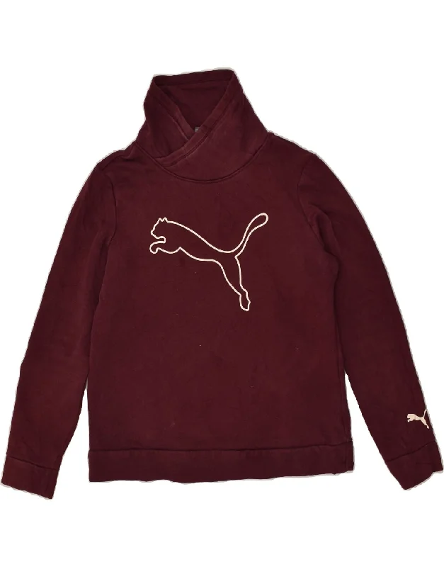 PUMA Womens Shawl Neck Sweatshirt Jumper UK 14 Medium Burgundy Cotton