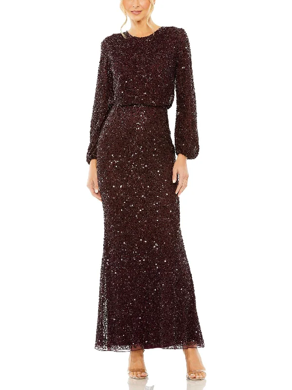 Womens Sequined Blouson Evening Dress