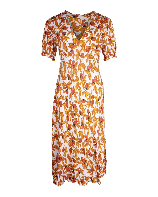 Diane Von Furstenberg Idris Printed Crepe Dress in Orange Viscose