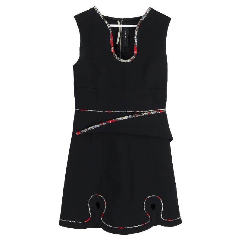 Roland Mouret Conrad Embroidered Crepe Mini Dress in Black Viscose