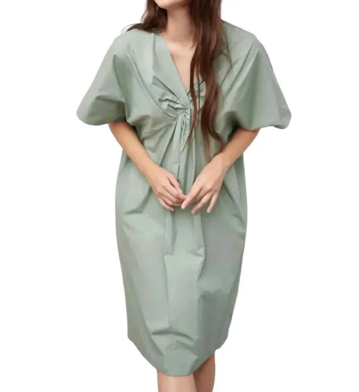 Poplin Tie Front Dress In Sage