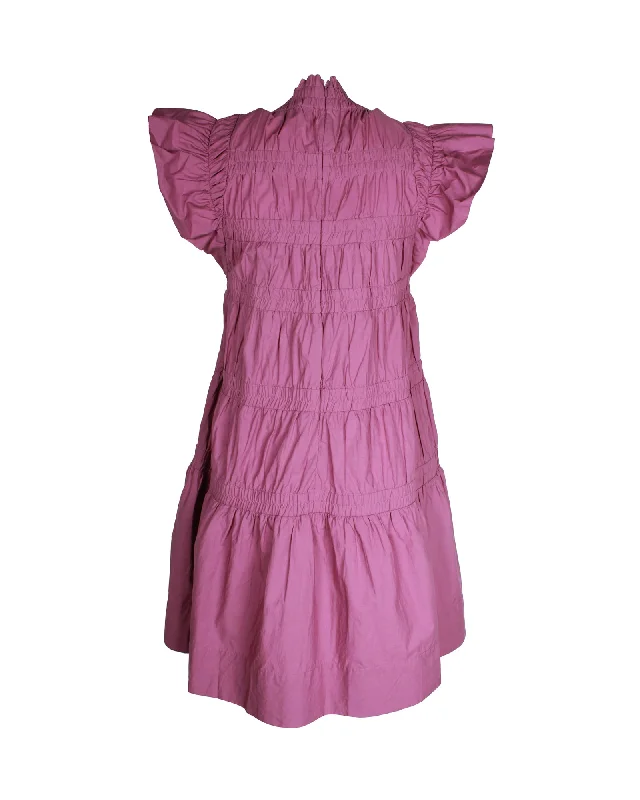 Sea New York Steph Flutter-Sleeve Tunic Dress in Pink Cotton